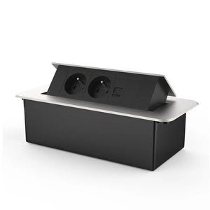 Livolo | Zilver | 3 | Pop-Up Stekkerdoos | Push | Inbouw | France | Dubbel Stopcontact + Netwerk Cat.6 met Blindplaat - Zwart Livolo Nederland B.V.