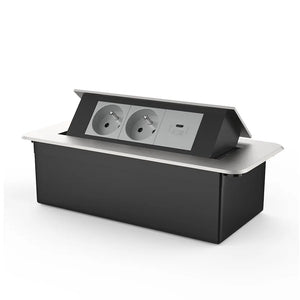 Livolo | Zilver | 3 | Pop-Up Stekkerdoos | Push | Inbouw | France | Dubbel Stopcontact + USB-C Oplader - Grijs Livolo Nederland B.V.