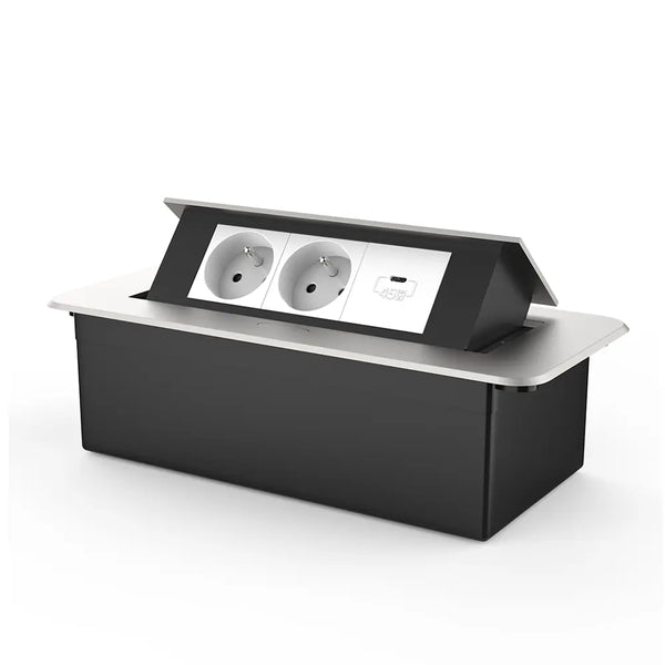 Livolo | Zilver | 3 | Pop-Up Stekkerdoos | Push | Inbouw | France | Dubbel Stopcontact + USB-C Oplader - Wit Livolo Nederland B.V.