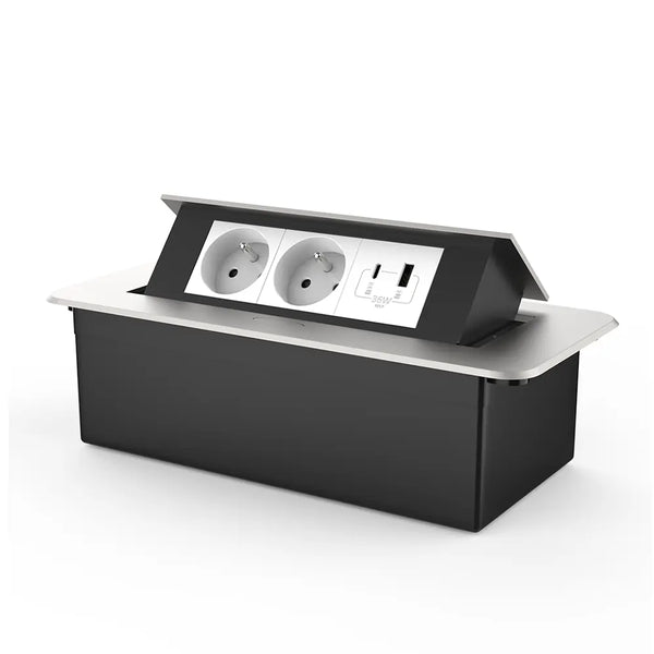 Livolo | Zilver | 3 | Pop-Up Stekkerdoos | Push | Inbouw | France | Dubbel Stopcontact + USB/USB-C Oplader - Wit Livolo Nederland B.V.