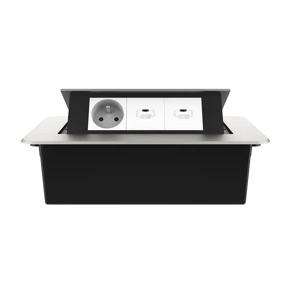 Livolo | Zilver | 3 | Pop-Up Stekkerdoos | Push | Inbouw | Stopcontact + Dubbele USB-C Oplader - Wit Livolo Nederland