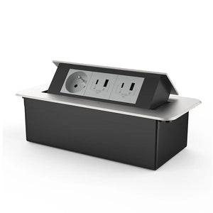 Livolo | Zilver | 3 | Pop-Up stekkerdoos | Push | Inbouw | France | Dubbele USB/USB-C + Stopcontact - Grijs Livolo Nederland B.V.
