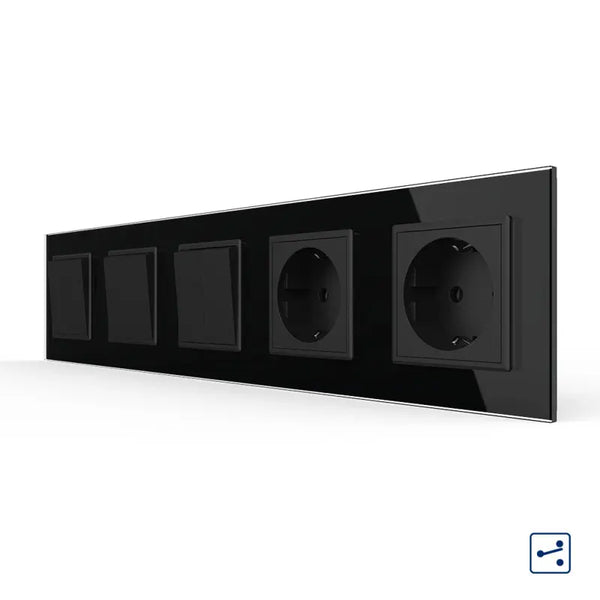 Livolo | Zwart | 1+1+2+SR+SR | Aan/Uit | Wissel | Wipschakelaar met dubbele wandcontactdoos Livolo Nederland B.V.