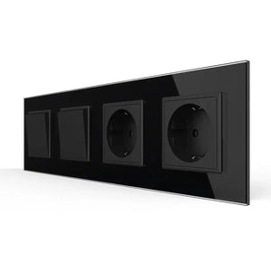 Livolo | Zwart | 1+1+SR+SR | Aan/Uit | Wipschakelaar met dubbele wandcontactdoos Livolo Nederland B.V.