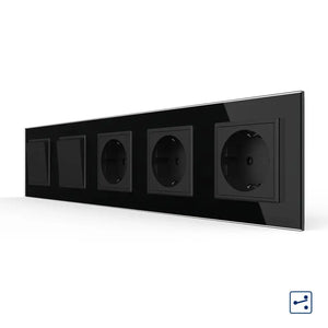 Livolo | Zwart | 1+1+SR+SR+SR | Aan/Uit | Wissel | Wipschakelaar met drie wandcontactdozen Livolo Nederland B.V.