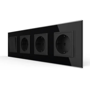 Livolo | Zwart | 2+SR+SR+SR | Aan/Uit | Wipschakelaar met drie wandcontactdozen Livolo Nederland B.V.