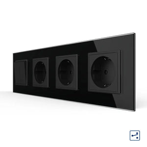 Livolo | Zwart | 2+SR+SR+SR | Aan/Uit | Wissel | Wipschakelaar met drie wandcontactdozen Livolo Nederland B.V.
