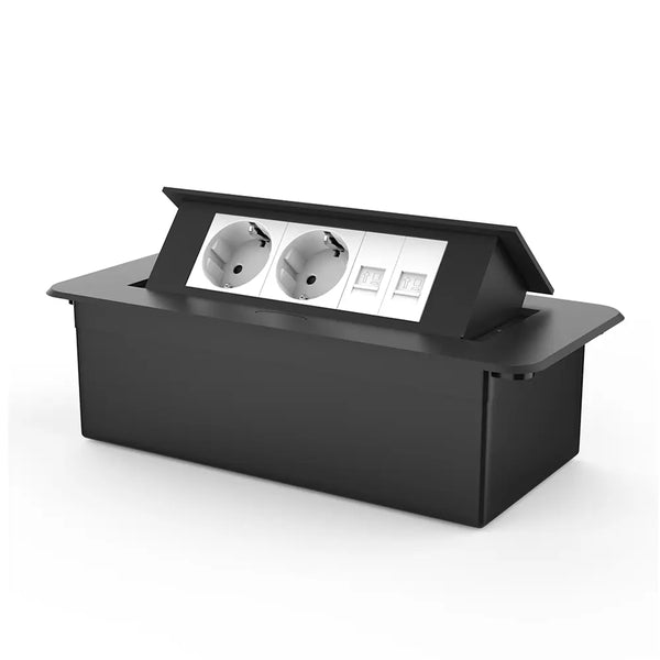 Livolo | Zwart | 3 | Pop-Up Stekkerdoos | Push | Inbouw | Dubbel Stopcontact + Dubbel Netwerk Cat.6 - Wit Livolo Nederland B.V.