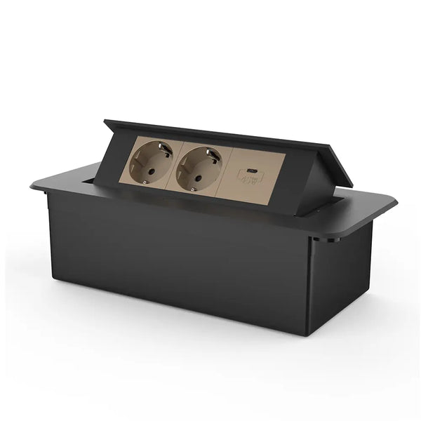 Livolo | Zwart | 3 | Pop-Up Stekkerdoos | Push | Inbouw | Dubbel Stopcontact + USB-C Oplader - Goud Livolo Nederland B.V.