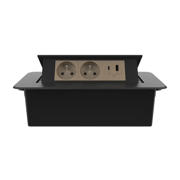 Livolo | Zwart | 3 | Pop-Up Stekkerdoos | Push | Inbouw | Dubbel Stopcontact + USB/USB-C Oplader - Goud Livolo Nederland
