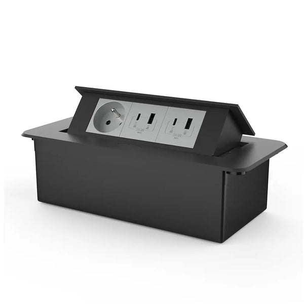 Livolo | Zwart | 3 | Pop-Up stekkerdoos | Push | Inbouw | France | Dubbele USB/USB-C + Stopcontact - Grijs Livolo Nederland B.V.