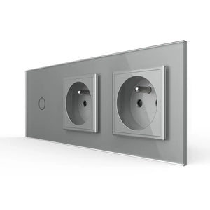 Livolo | Grijs | 1+SR+SR | Aan/Uit | Schakelaar met dubbele wandcontactdoos | France Livolo Nederland B.V.