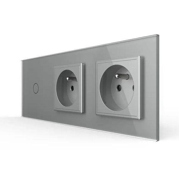 Livolo | Grijs | 1+SR+SR | Aan/Uit | Schakelaar met dubbele wandcontactdoos | France Livolo Nederland B.V.