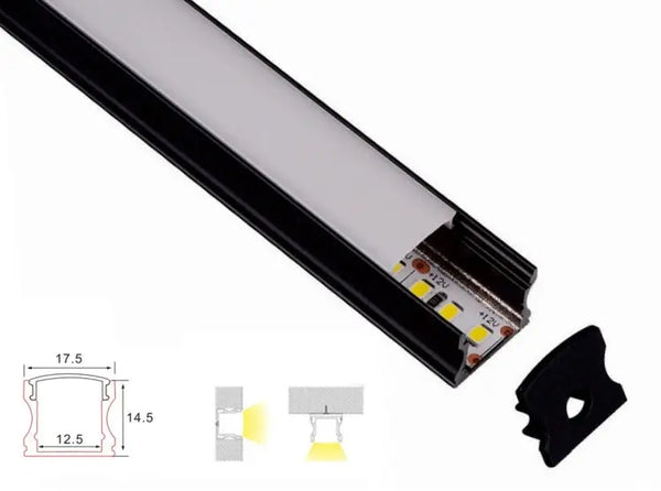 Profiel | Opbouw | 1 Meter | Recht | Zwart - Opaal mat | 17.5 x 14.5 | COB ledstrip Livolo Nederland B.V.