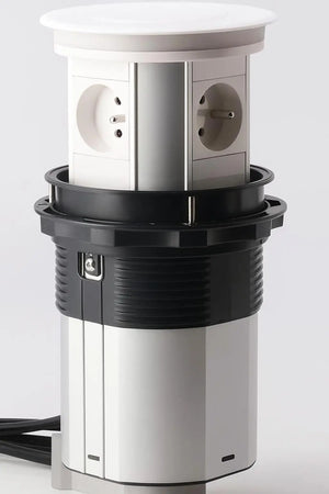 Wit Glazen Design | Automatische pop-up stekkerdoos | USB en USB-C + 3 Stopcontacten | France Livolo Nederland B.V.