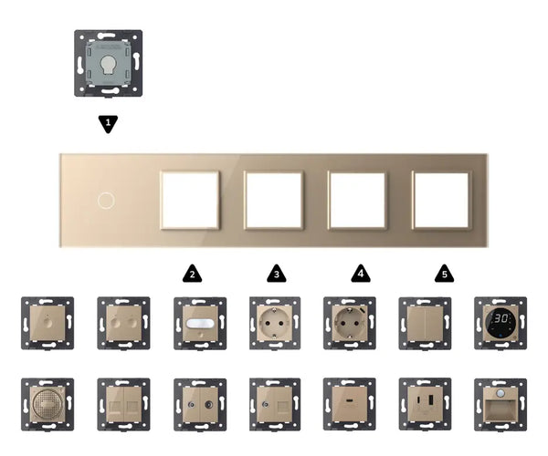 Zelf samenstellen | Goud | Afdekraam 1+SR+SR+SR+SR Livolo Nederland B.V.