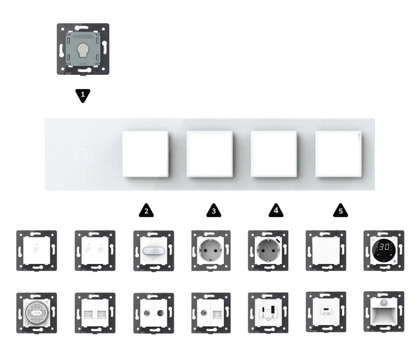 Zelf samenstellen | Wit | Afdekraam 1+SR+SR+SR+SR Livolo Nederland B.V.