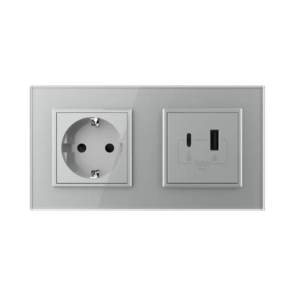 Livolo | Grijs | SR+SR | Wandcontactdoos | USB + USB type C oplader Livolo Nederland B.V.