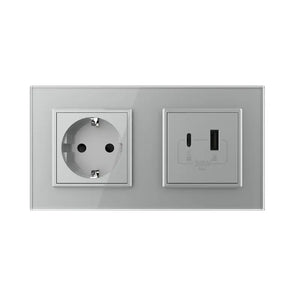 Livolo | Grijs | SR+SR | Wandcontactdoos | USB + USB type C oplader Livolo Nederland B.V.
