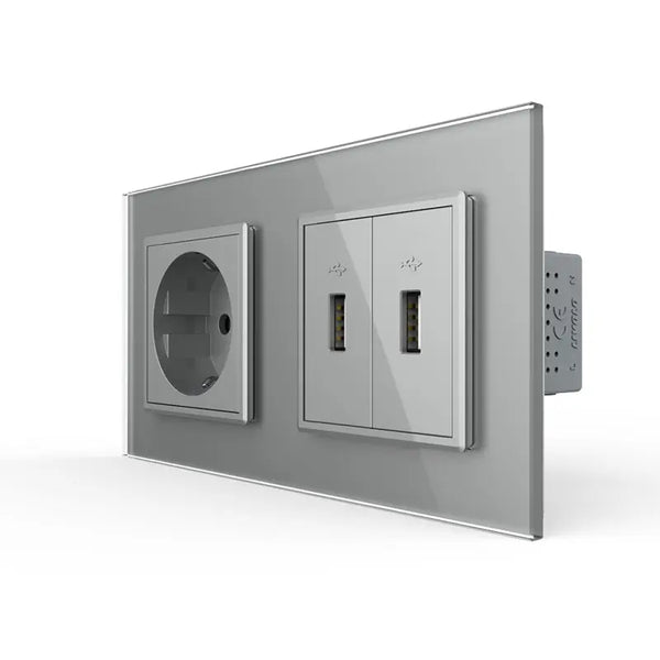 Livolo | Grijs | SR+SR | Wandcontactdoos | USB + USB oplader Livolo Nederland B.V.