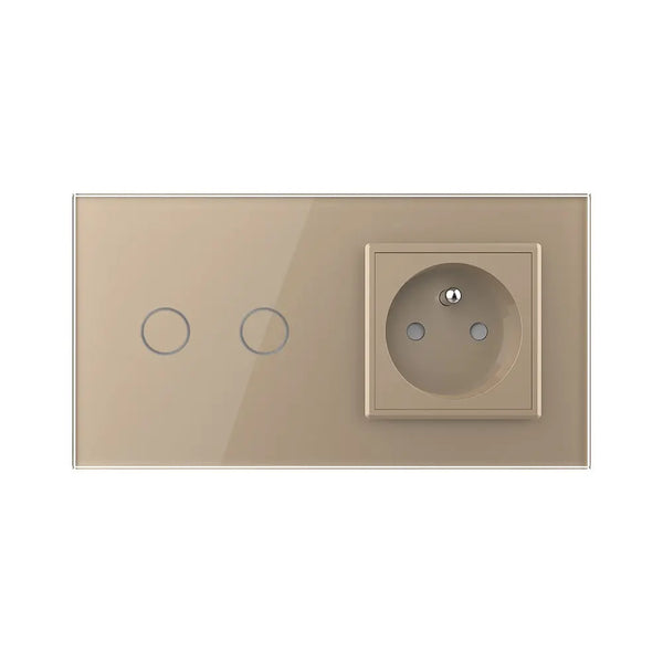 Livolo | Goud | 2+SR | Aan/Uit | Schakelaar met wandcontactdoos | France Livolo Nederland B.V.