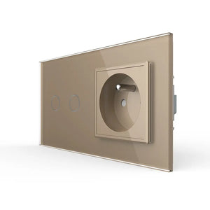 Livolo | Goud | 2+SR | Aan/Uit | Schakelaar met wandcontactdoos | France Livolo Nederland B.V.