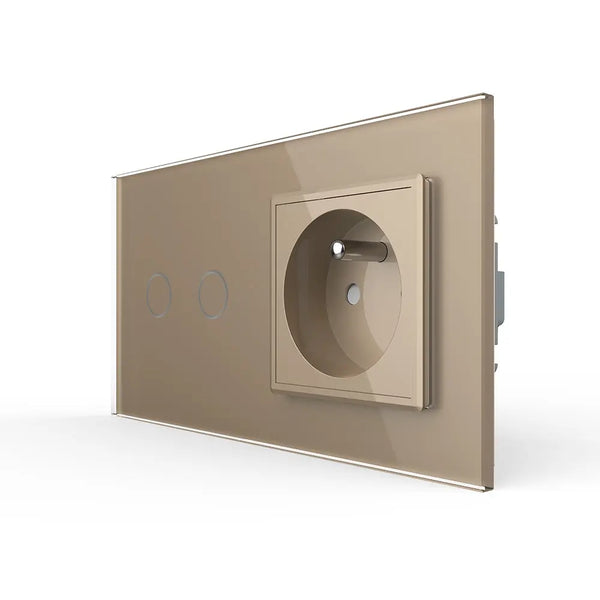 Livolo | Goud | 2+SR | Aan/Uit | Schakelaar met wandcontactdoos | France Livolo Nederland B.V.