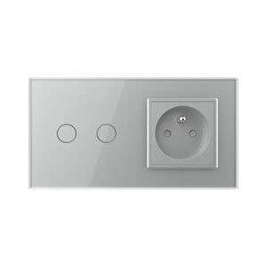 Livolo | Grijs | 2+SR | Aan/Uit | Schakelaar met wandcontactdoos | France Livolo Nederland B.V.
