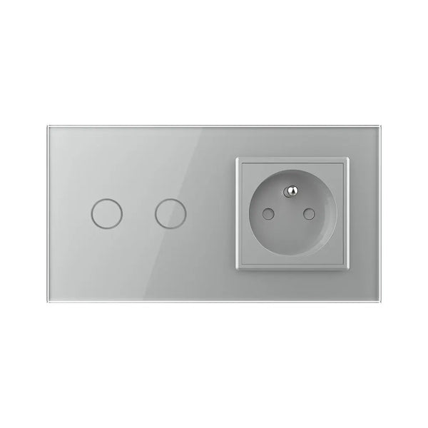 Livolo | Grijs | 2+SR | Aan/Uit | Schakelaar met wandcontactdoos | France Livolo Nederland B.V.