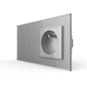 Livolo | Grijs | 2+SR | Aan/Uit | Schakelaar met wandcontactdoos | France Livolo Nederland B.V.