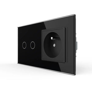 Livolo | Zwart | 2+SR | Aan/Uit | Schakelaar met wandcontactdoos | France Livolo Nederland B.V.