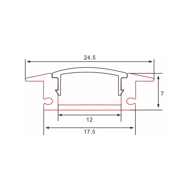 Profil | Intégré | 1 mètre | Droit | Aluminium | 24,5x7 | Bande LED COB