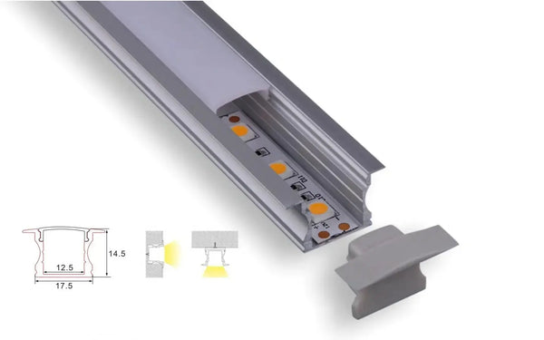 Profil | Intégré | 1 mètre | Droit | Aluminium | 17,3 x 14,5 | Bande LED COB