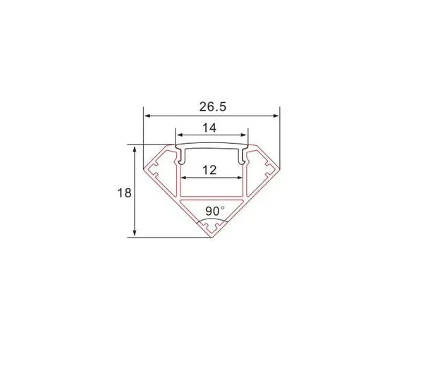 Profil | Intégré | 1 mètre | Coin | Aluminium | 16x16 | Bande LED COB