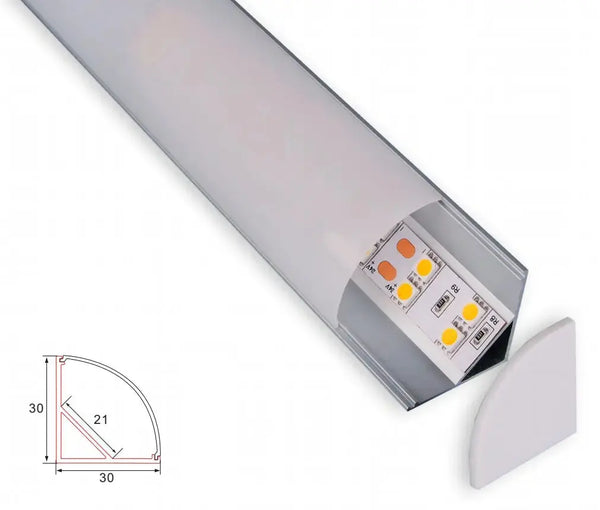 Profiel | Inbouw | 1 Meter | Hoek | Aluminium | 30 x 30 | Ronde kap | COB ledstrip