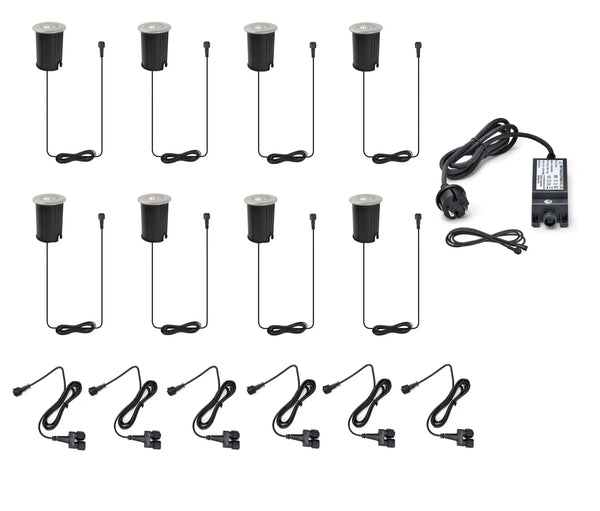 Complete Grondspot-Mini Set | Tuinverlichting 12V | Plug and Play | 8 Grondspots-Mini | Warm/Wit