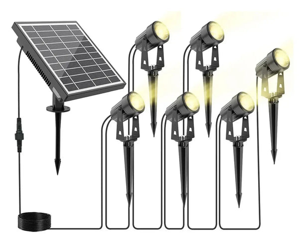 Ensemble de pot de jardin complet | Rechargeable - Plug de panneau solaire et lecture | 6 taches de jardin chaud / blanc