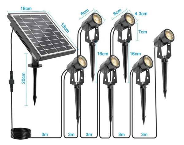 Ensemble de pot de jardin complet | Rechargeable - Plug de panneau solaire et lecture | 6 taches de jardin chaud / blanc