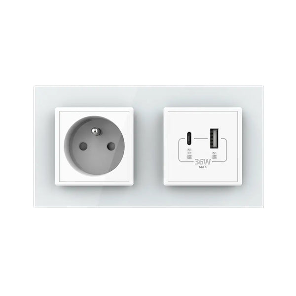 Livolo | Wit | SR+SR | Wandcontactdoos | USB + USB type C oplader | France Livolo Nederland