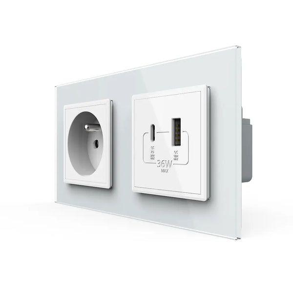 Livolo | Wit | SR+SR | Wandcontactdoos | USB + USB type C oplader | France Livolo Nederland