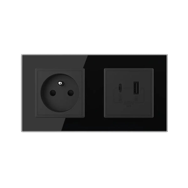 Livolo | Zwart | SR+SR | Wandcontactdoos | USB + USB type C oplader | France Livolo Nederland