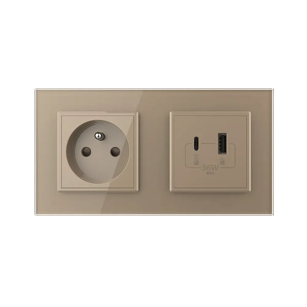 Livolo | Goud | SR+SR | Wandcontactdoos | USB + USB type C oplader | France Livolo Nederland