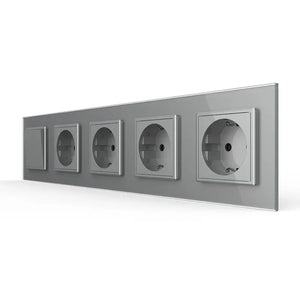 Livolo | Grijs | 1+SR+SR+SR+SR | Aan/Uit | Wipschakelaar met vier wandcontactdozen Livolo Nederland B.V.