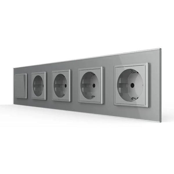 Livolo | Grijs | 1+SR+SR+SR+SR | Aan/Uit | Wipschakelaar met vier wandcontactdozen Livolo Nederland B.V.