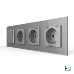 Livolo | Grijs | 2+SR+SR+SR | Aan/Uit | Wissel | Wipschakelaar met drie wandcontactdozen Livolo Nederland B.V.