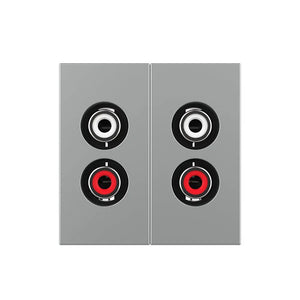 Grijze dubbele RCA tulp audio aansluiting voor twee analoge stereo verbindingen in de wand
