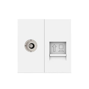 Witte combinatie TV coax en RJ45 Cat6 voor televisie en bekabeld internet in de wand