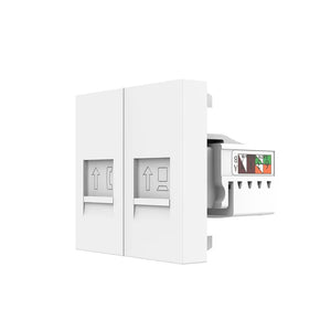 Witte telefoon aansluiting met Cat6 ethernetpoort voor vaste data- en telefoniebekabeling