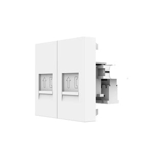 Witte telefoon wandmodule met twee RJ11 poorten voor woning, kantoor of werkplek
