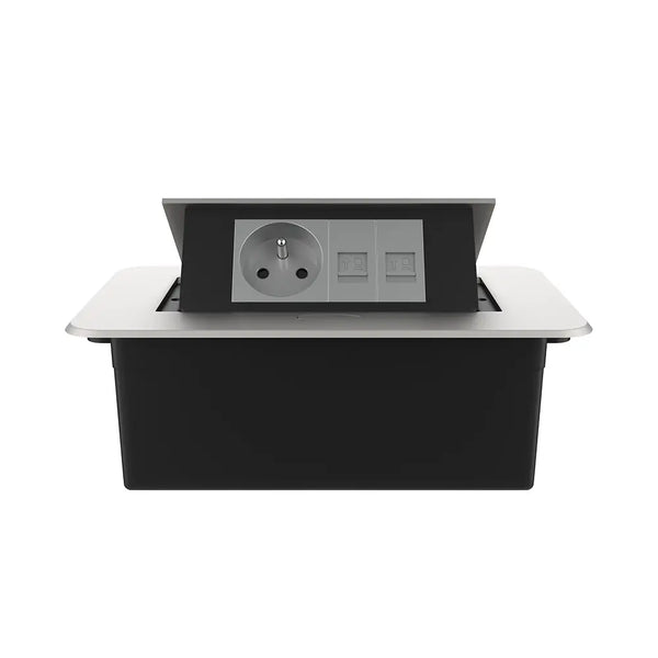 Livolo | Zilver | 2 | Pop-Up Stekkerdoos | Push | Inbouw | France | Stopcontact + Dubbel Netwerk - Grijs Livolo Nederland